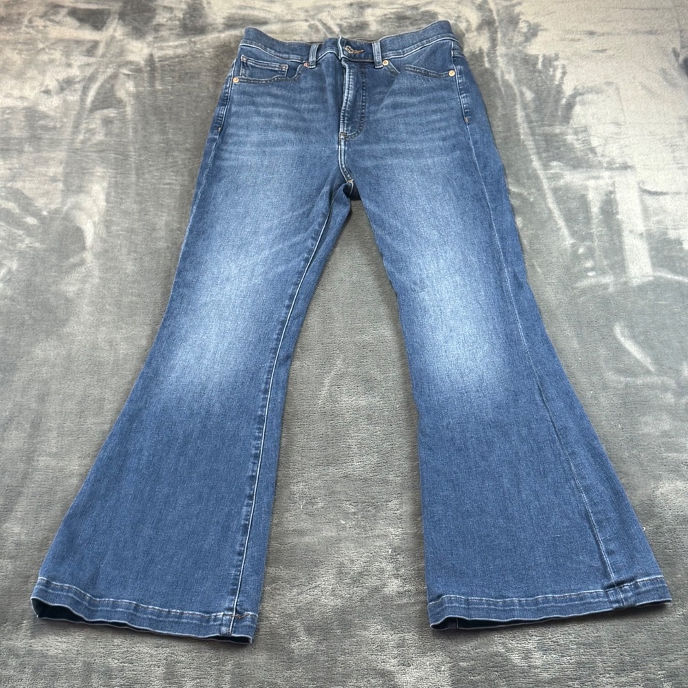 Express Super High Rise Flare Jeans Womens 6S Medium Wash Blue Denim Stretch